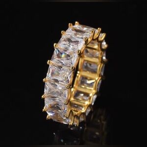 Baguette CZ Ring, 1 Row of 7mm Square CZ’s (Size 6) Gold plating Over 925 Silver